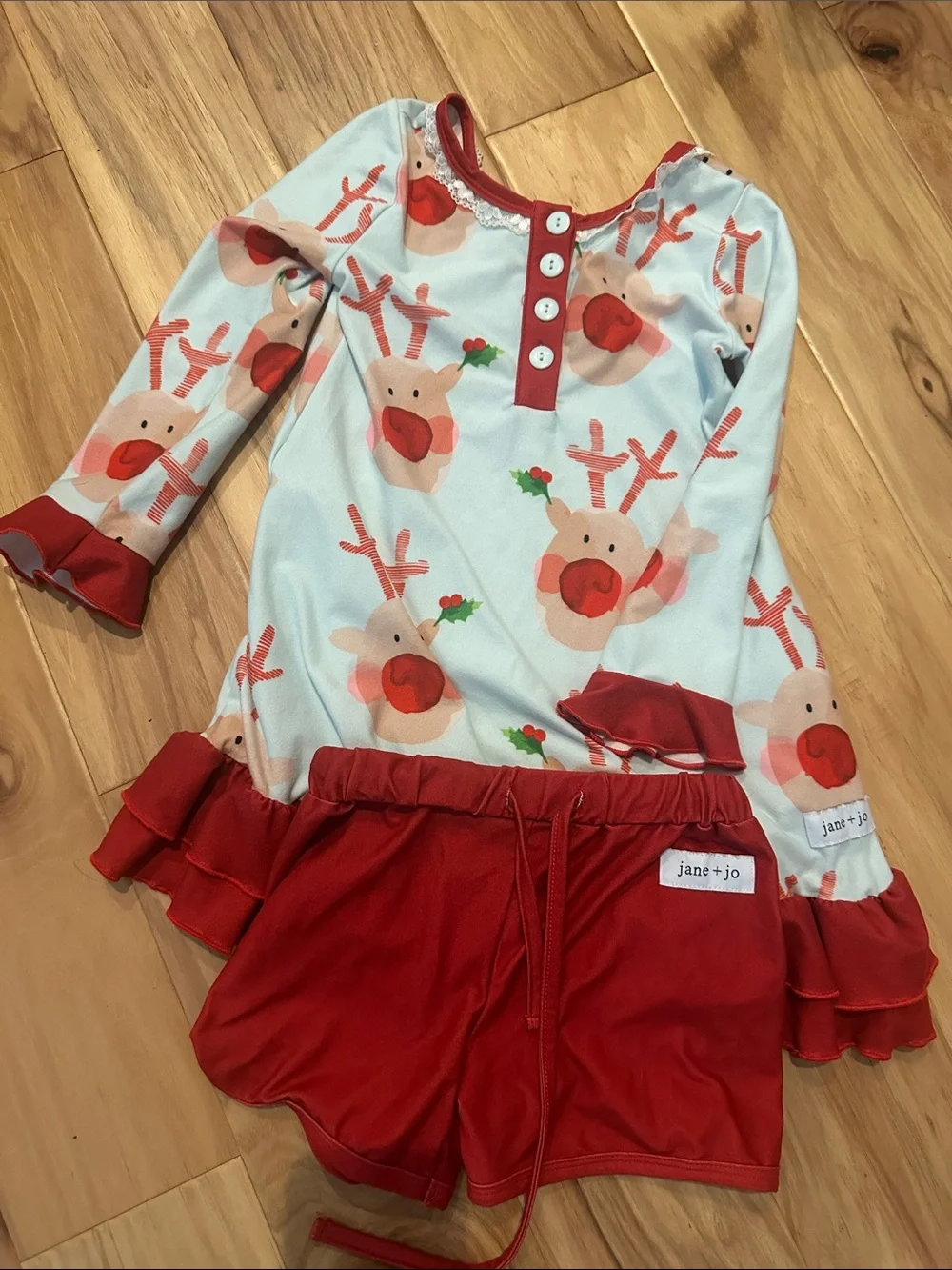 Girls' Red Reindeer Print Pajama Set